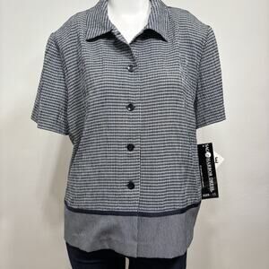 NWT Dead stock Vintage Sag Harbor Blouse Short Sleeve Blue Tan Checkered Sz 12